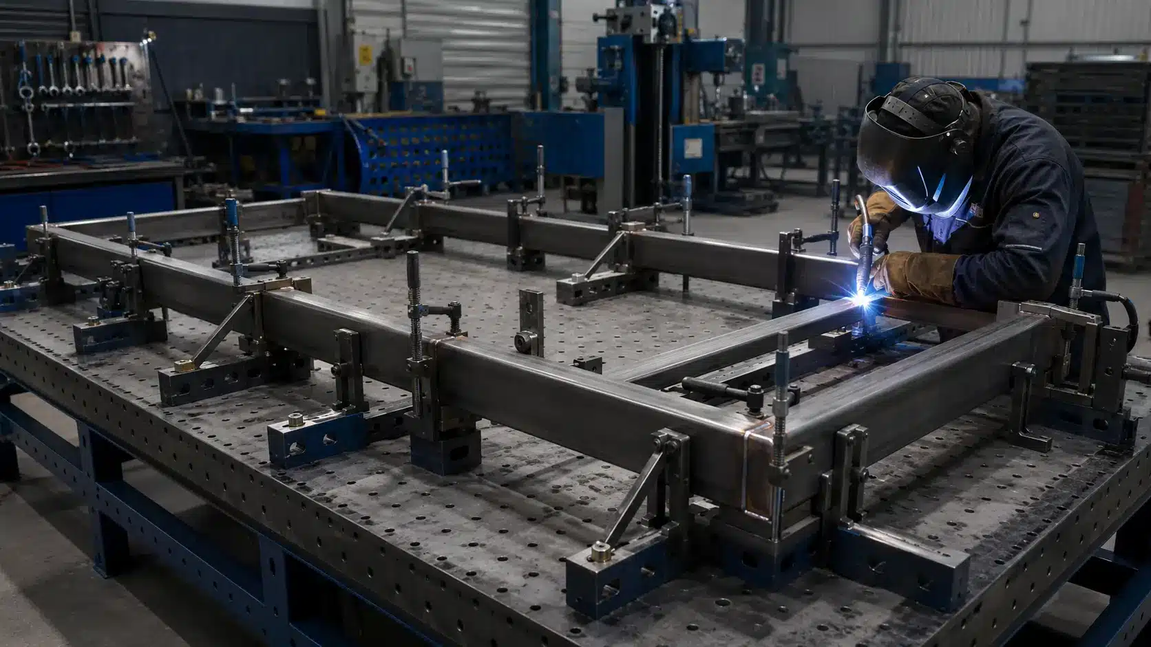 Machine Frame Design: Stiffness Vibration Control and Weld Distortion